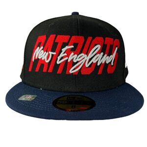 New England Patriots New‎ Era Black Blue New Fitted Hat Cap Sz 7 1/2